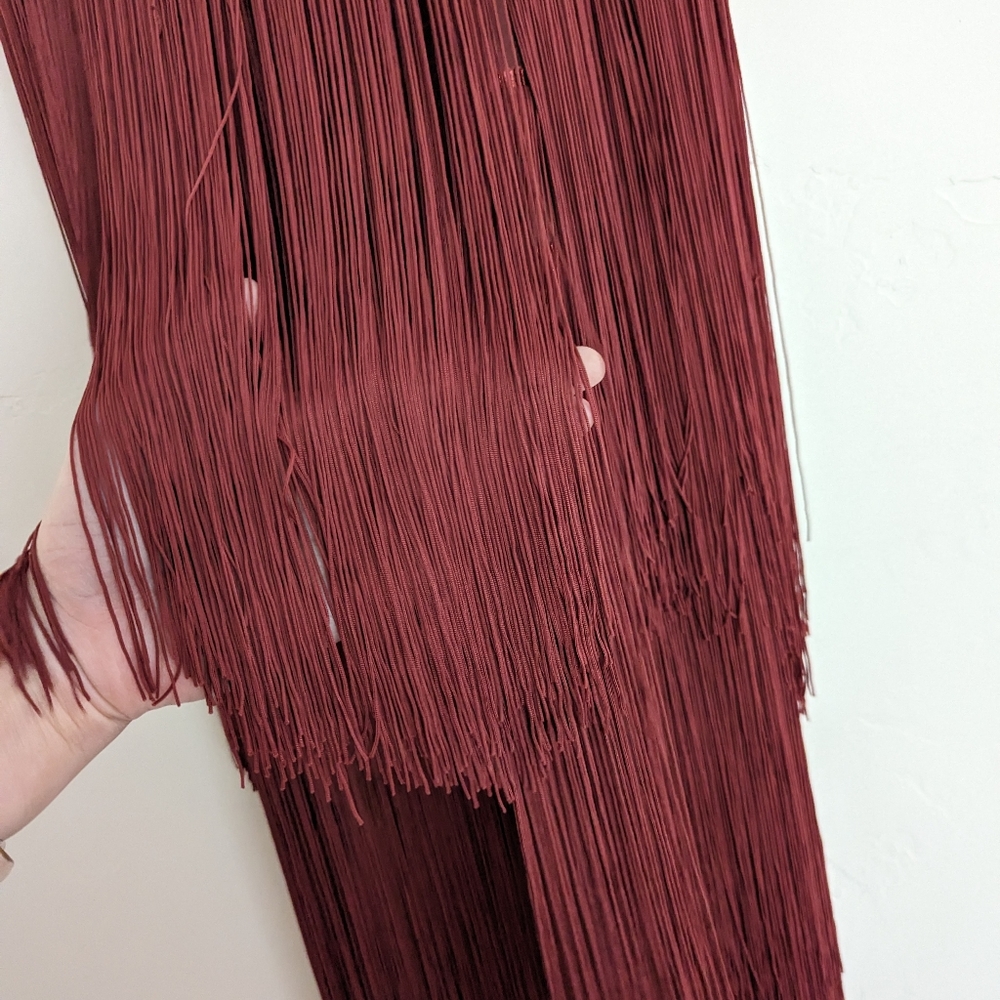 ZARA FRINGE KNIT MIDI DRESS BROWN S M NWT - Picture 7 of 10